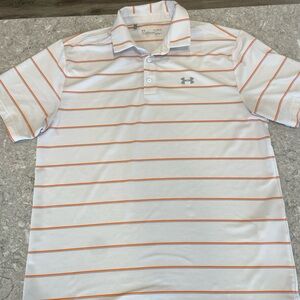 Under Armour Heat Gear Men's White and Orange Striped Polo Shirt-XL